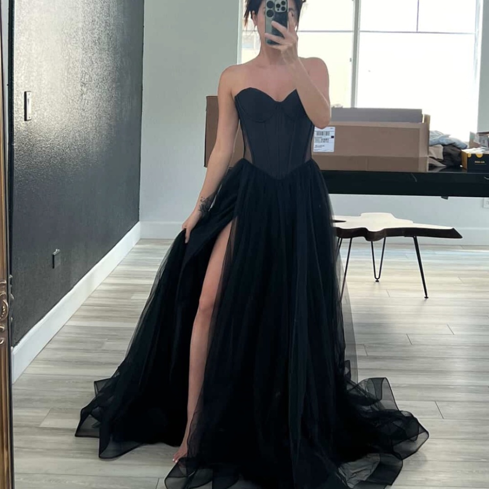 Black Strapless Long Dress: La Femme 32771